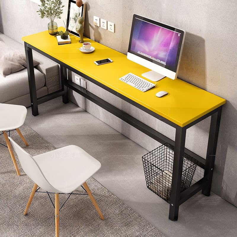 LAKIQ Rectangular Home Office Computer Desk, Manufactured Wood Top Narrow Writing Desk, Small Narrow Computer Table Workstation with Crossbeam, Without Chairs (Black-Black, 39.4" L x 11.8" W x 29" H) - color: Black-black, size: 39.4"L x 11.8"W x 29"H