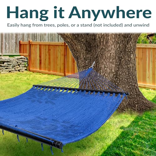 Sunnydaze 75" x 55" Bed, Heavy-Duty Double Rope Hammock for Outside, Blue - color: Blue