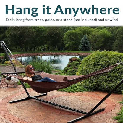 Sunnydaze 75" x 55" Bed, Heavy-Duty Double Rope Hammock for Outside, Mocha - color: Mocha