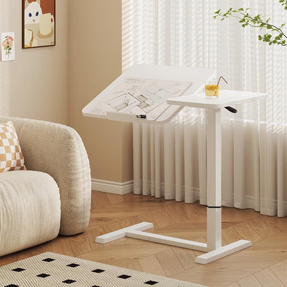 Overbed Table with Wheels, Adjustable Height Rolling Bedside Desk, Mobile Laptop Stand and Tilting Tray Table for Bed Sofa and Hospital Use (White+26-38''h) - color: White+26-38''h