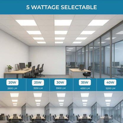 48 Pack 2x2 LED Flat Panel Light for Drop Ceiling, 5200lm Selectable 20W/25W/30W/35W/40W, Color Temperature 3000K/3500K/4000K/5000K/6500K, 0-10V Dimmable, 120-277V, ETL - size: 2x2 FT LED - 48 PACK