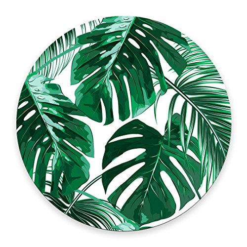 Tropical Leaf Mousepad - Mat - Beautiful Design - Leaves Green with White Background - Round Mouse pad - color: Multi 03