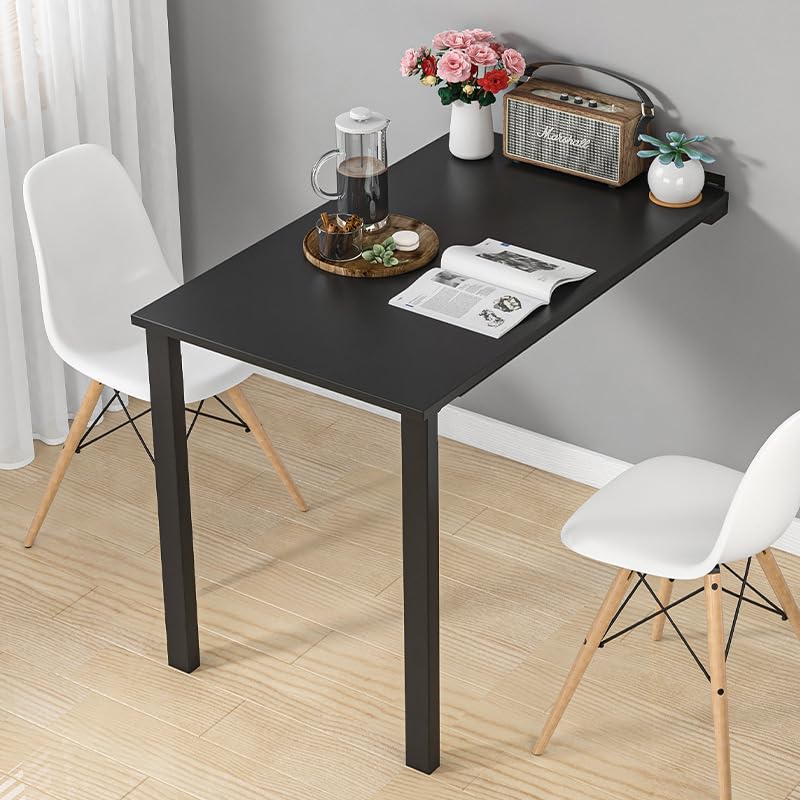 Wall Mounted Folding Table 29.5x15.7 inch, Drop-Leaf Dining Table for Small Spaces, E0-Grade Solid Wood Murphy Table with 132lbs Capacity, Space-Saving Desk for Kitchen Office (Black) - color: Black