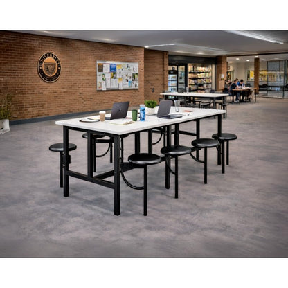 Romig Endure Standing Height Collaborative Table and Chair Set with 8 Pull-Out Swivel Stools, Dry Erase Whiteboard Top, Built-in Power Outlets and USB Charging, Classroom Training Table - color: White, size: 8 Seater