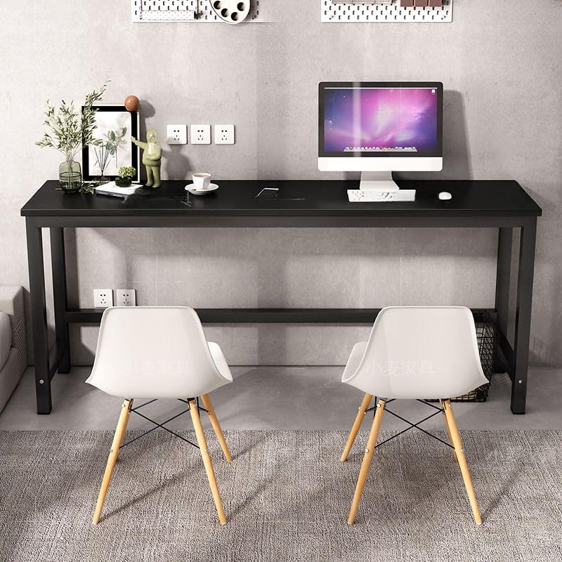 LAKIQ Rectangular Home Office Computer Desk, Manufactured Wood Top Narrow Writing Desk, Small Narrow Computer Table Workstation with Crossbeam, Without Chairs (Black-Black, 39.4" L x 11.8" W x 29" H) - color: Black-black, size: 39.4"L x 11.8"W x 29"H