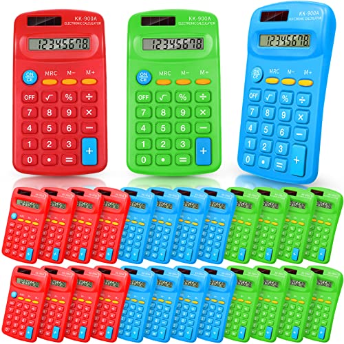 30 Pack Pocket Calculator Small Battery Powered Bulk Mini Size 4 Function Hand Held Basic Calculator for Students Kids School Home Office(Green, Red, Blue) - color: Green, Red, Blue