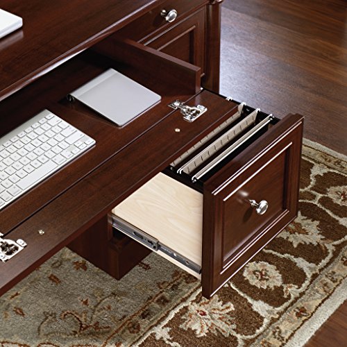 Sauder Palladia Office Desk with Drawers, Executive Desk with File Cabinet Storage, Cable Management, Keyboard Tray, in Select Cherry Finish - color: Select Cherry