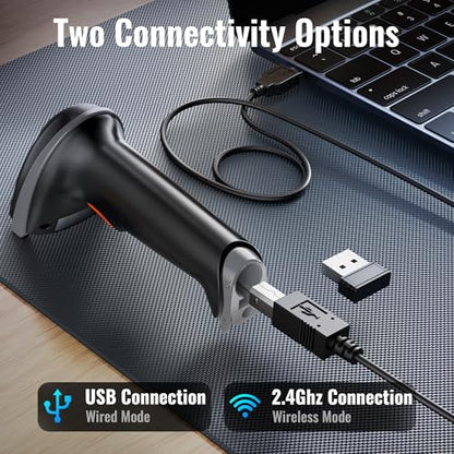 Tera Barcode Scanner with Battery Indicator: 1D Wireless, 5100 Grey | USB Wired 2.4G Wireless Reader, 2200mAh Battery, 1D Laser Scanning, IP54 Protection, Retail Checkout Warehouse Library School - color: 1D Grey