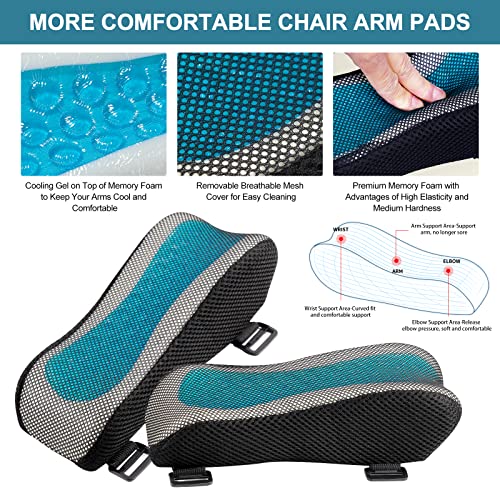 Office Chair Armrest Pads, Cooling Gel Computer Chair Arm Pads, Memory Foam Ergonomic Armrest Cushion for Gaming (2 Pack)