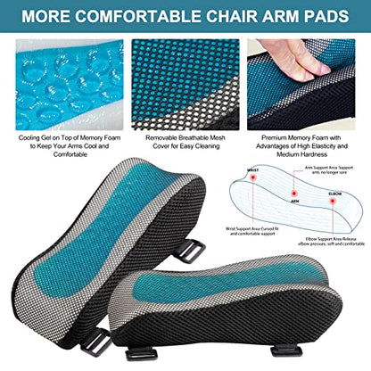Office Chair Armrest Pads, Cooling Gel Computer Chair Arm Pads, Memory Foam Ergonomic Armrest Cushion for Gaming (2 Pack)