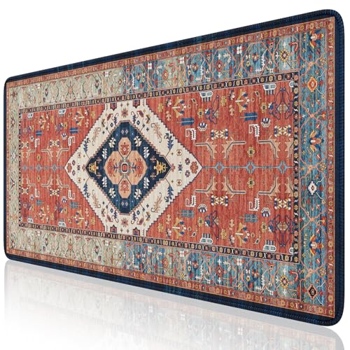 iLeadon Persian Rug Mouse Pad, Large Desk Mat for Keyboard and Mouse | Computer Desk Cover Mat with Smooth Lycra Surface, Mousepad with Non-Slip Base, Keyboard Mats for Women Office, Home - color: Terracotta Red