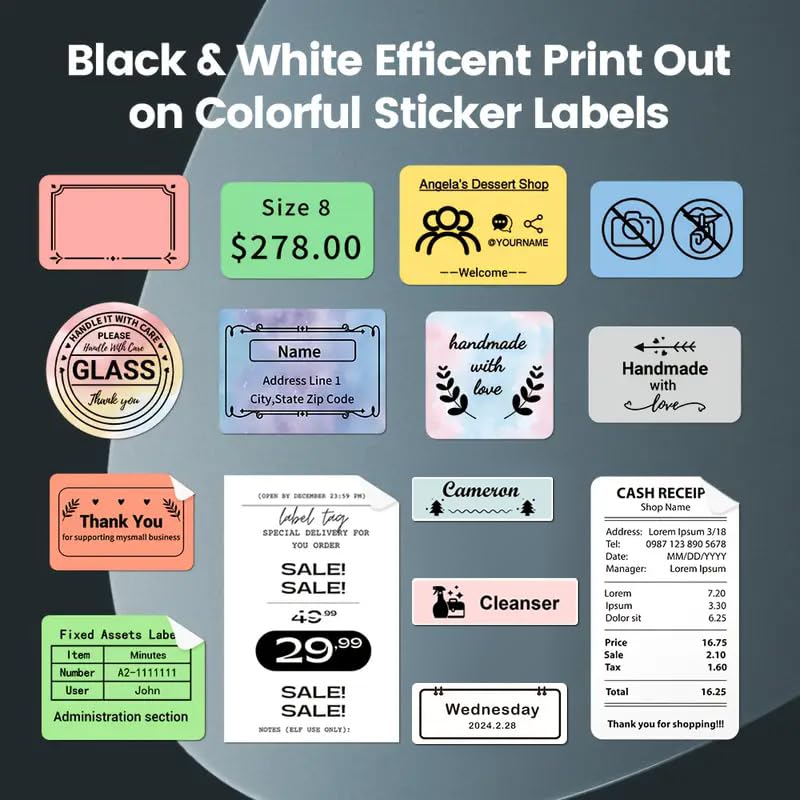 Label Maker Machine with Tape, Portable Thermal Label Printer with 1 Roll 57x50mm Tape, Handheld Sticker Maker Support 12-57mm Thermal Labels for Small Business/Home/School/Office, Black - color: White
