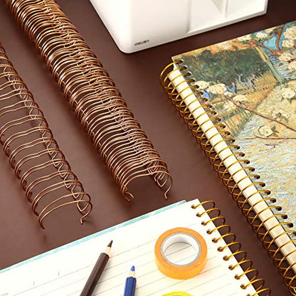 Zonon 6 Pieces Binding Wire Twin Loop Spines Double Loop Binding Wire 1 Inch Cinch Diameter 23 Holes for Teacher Student Document Notebook Making(Rose Gold) - color: Rose Gold