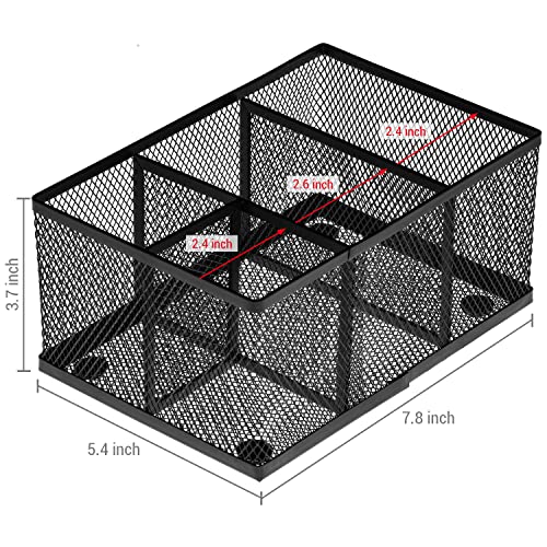 MyGift Black Metal Mesh Desk Organizer Pen Holder Pencil Holder Office Supplies Caddy with 4 Compartments