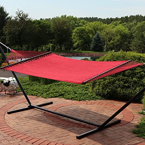Sunnydaze 75" x 55" Bed, Heavy-Duty Double Rope Hammock for Outside, Red - color: Red