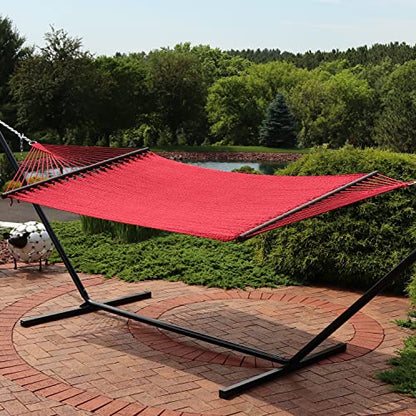 Sunnydaze 75" x 55" Bed, Heavy-Duty Double Rope Hammock for Outside, Red - color: Red