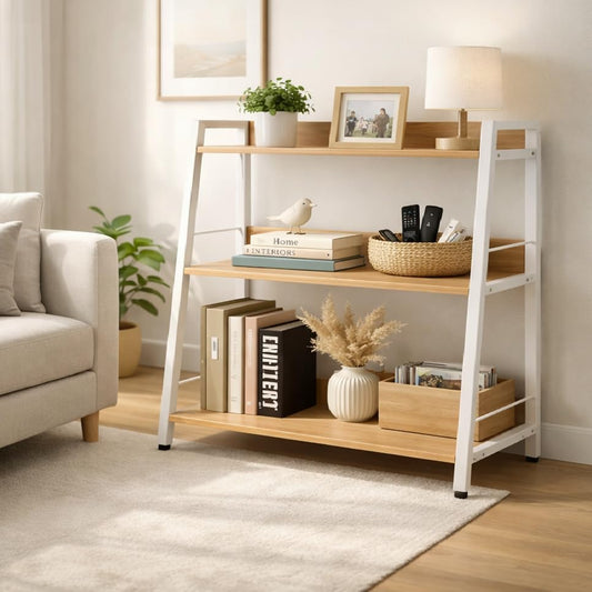 Ladder Shelf, 3 Tier Bookshelf, Small Bookshelf for Small Spaces, Wood and Metal Bookcase, Ladder Bookshelf, Modern Storage Shelf for Living Room and Office (White, Ladder) - color: White, size: Ladder