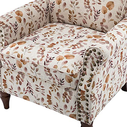 HULALA HOME Traditional Floral Accent Chair with Solid Wood Legs, Yellow | Comfy Upholstered Armchair Reading Chair with Rolled Armrests, Nailhead Trim, Removable Cushion, for Living Room Bedroom - color: Yellow