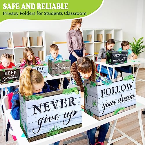 Honoson 24 Pcs Inspirational Privacy Folders for Students | Cardboard Desk Shields with Motivational Words, 6 Designs for Classroom Study, Tri-fold Exam Dividers, Bulk Test Boards - style: Leaves