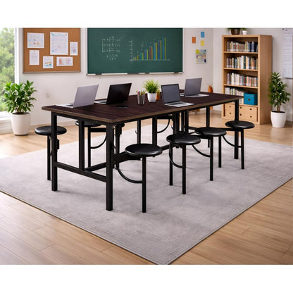 Romig Endure Standing Height Collaborative Table and Chair Set with 8 Pull-Out Swivel Stools, Walnut Top, Built-in Power Outlets and USB Charging, Classroom Training Table - color: Walnut, size: 8 Seater