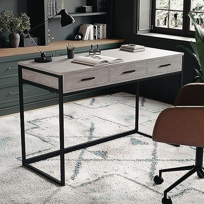 Martha Stewart Ollie Home Office Desk with 3 Drawers in Gray Wood Grain with Oil Rubbed Bronze Hardware - color: Gray Top/Oil Rubbed Bronze Frame