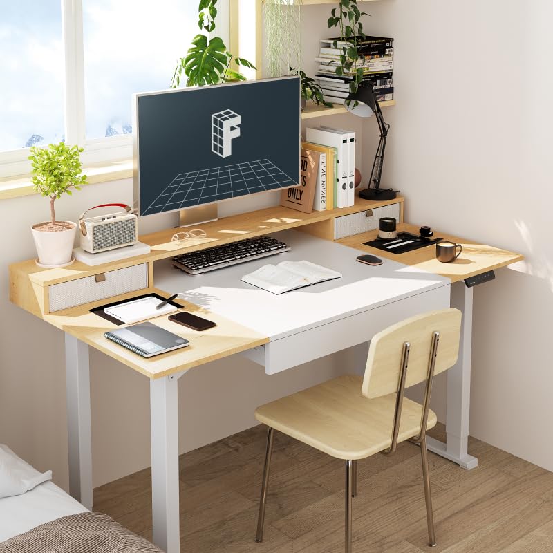 FLEXISPOT 4-Leg Standing Desk with Storage, 71"x32", White | Electric Adjustable Height, 3 Drawers & Shelving, Storage, Home Office Workstation - size: 71"x32"