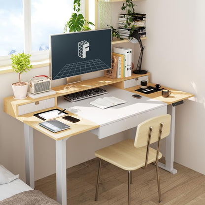 FLEXISPOT 4-Leg Standing Desk with Storage, 71"x32", White | Electric Adjustable Height, 3 Drawers & Shelving, Storage, Home Office Workstation - size: 71"x32"