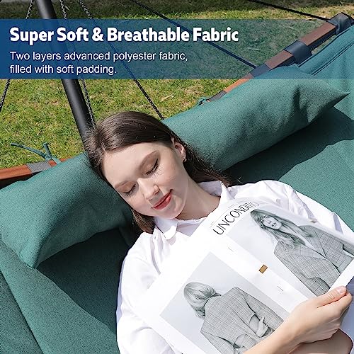TegerDeger 12FT 2 Person Hammock with V Shaped Spreader Bar -Dark Green - color: Dark Green