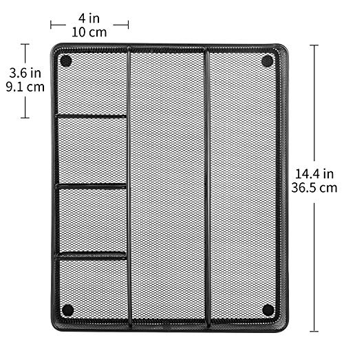 Amazon Basics Metal Mesh Desk Organizer with 6 Compartments, Anti-Slip Pen Holder Storage Tray for Office Supplies and Home, Black