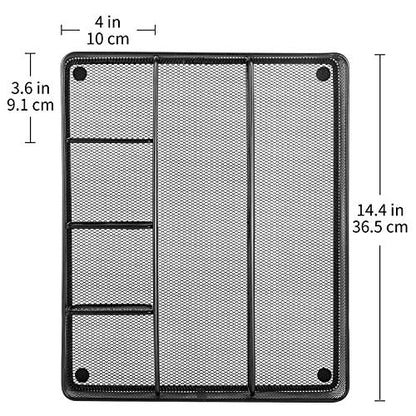 Amazon Basics Metal Mesh Desk Organizer with 6 Compartments, Anti-Slip Pen Holder Storage Tray for Office Supplies and Home, Black