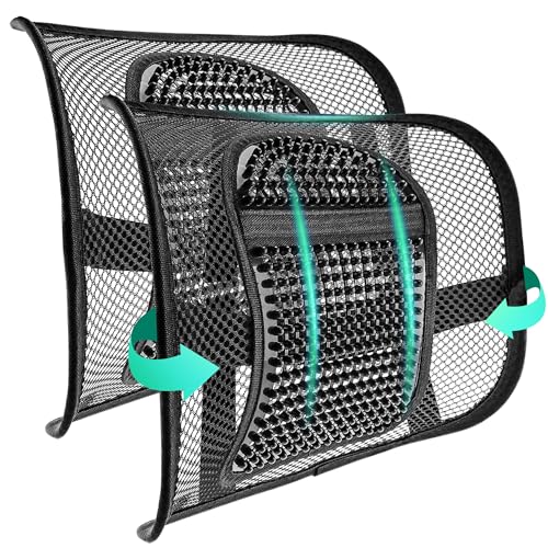 Samyoung 2-Pack Mesh Lumbar Support for Office Chair and Car Seat | 12 x 16 Inch Breathable Double-Layer Mesh Back Support with Elastic Chair Strap & Support Beads for Firm, Comfortable Support - color: Black * 2