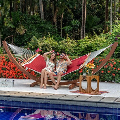 Lazy Daze Double Quilted Hammock with Pillow for Outside, Fit 13-15Ft Stand - color: Burgundy