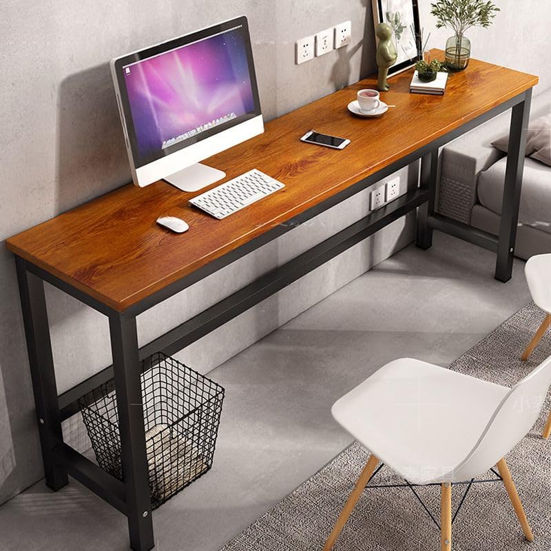 LAKIQ Rectangular Home Office Computer Desk, Manufactured Wood Top Narrow Writing Desk, Small Narrow Computer Table Workstation with Crossbeam, Without Chairs (White-Gray, 39.4" L x 11.8" W x 29" H) - color: White-gray, size: 39.4"L x 11.8"W x 29"H