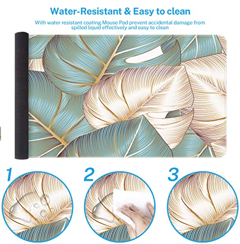 Large Mouse Pad, Mouse Pad, 31.5 x 15.7 Inch, Palm Leaves Tropical | Blue Luxury Non-Slip Desk Pad Keyboard and Mouse Desk Mat for Gamer, Office & Home - color: Blue Luxury Palm Leaves