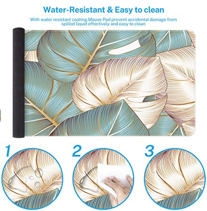Large Mouse Pad, Mouse Pad, 31.5 x 15.7 Inch, Palm Leaves Tropical | Blue Luxury Non-Slip Desk Pad Keyboard and Mouse Desk Mat for Gamer, Office & Home - color: Blue Luxury Palm Leaves