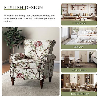 HULALA HOME Traditional Floral Accent Chair with Wood Legs, Black | Comfy Upholstered Armchair Reading Chair with Rolled Armrests, Nailhead Trim, Removable Cushion, for Living Room Bedroom - color: Floral