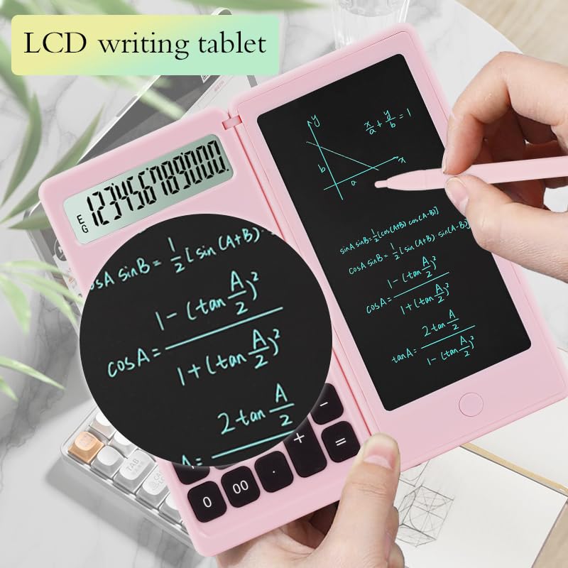Desk Calculator, Desktop Small Calculators with Writing Notepad, Basic 4-Function Math Large Button Calculator, School Supplies, Middle/High School Students (Pink) - color: pink