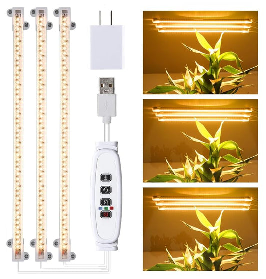 Hywyimlait 3 Head LED Grow Light Strips for Indoor Plants Full Spectrum 3500K, 144 LEDs Plant Light Bar with 3/9/12H Timer, 10 Dimmable Levels for Seedling Succulent, 13 Inches - color: 3500K Warm, size: 13Inch 3 Strip 1 Pack