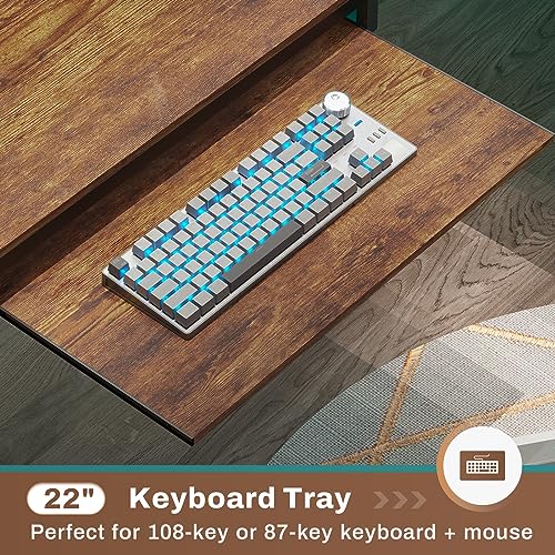 SEDETA L Shaped Computer Desk, Reversible Computer Desks, L Shaped Desk with Power Outlets & LED Strip, Monitor Shelf, Keyboard Tray, Pegboard and Storage Shelves for Home Office, Rustic Brown - color: Rustic Brown