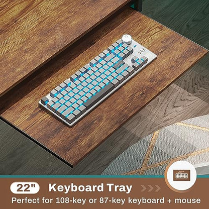 SEDETA L Shaped Computer Desk, Reversible Computer Desks, L Shaped Desk with Power Outlets & LED Strip, Monitor Shelf, Keyboard Tray, Pegboard and Storage Shelves for Home Office, Rustic Brown - color: Rustic Brown