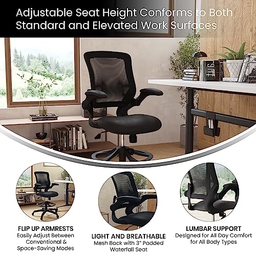 EMMA + OLIVER Mid-Back Black Mesh Drafting Chair - color: Black