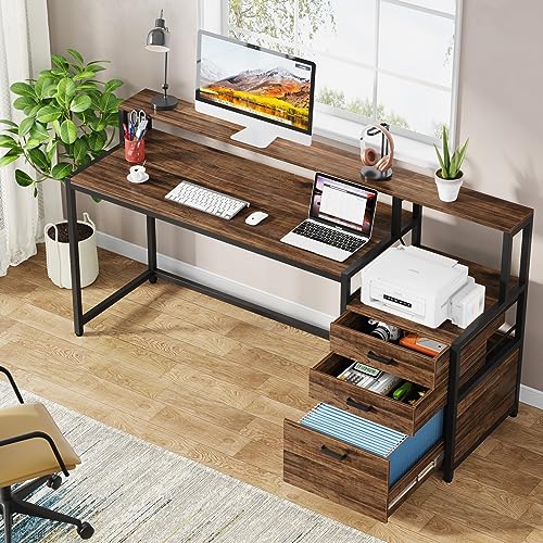 Tribesigns 63 Inch Computer Desk with File Drawer Cabinet, Ergonomic Desk - color: Rustic Brown
