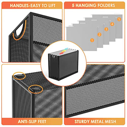 Sinboun Hanging File Organizer Includes 5 Hanging Folders for Office, Black - color: Includes 5 Grey Folders