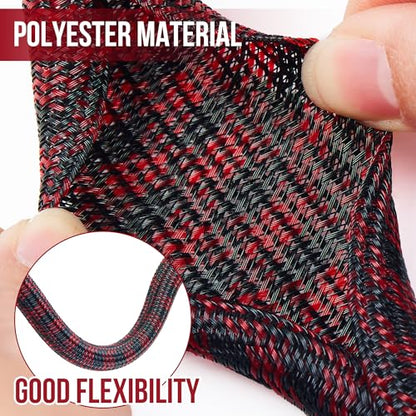 Cable Sleeve Self-Wrapping Wire Loom, Black Red,3/4 Inch x 25FT - color: Black red, size: 3/4"-25ft