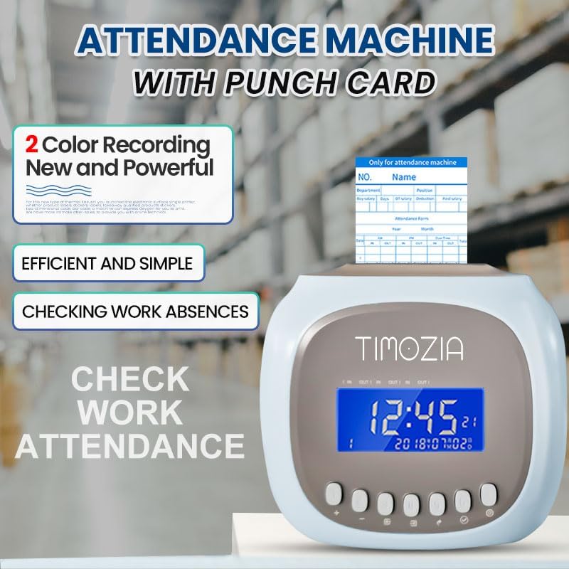 Time Clocks for Employees Small Business, Auto-Align Time Clock, 6 Punches per Day Time Machine | Clock in Machine for Employees with 100 Time Cards, 2 Ink Ribbons