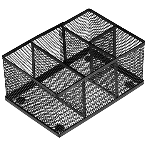 MyGift Black Metal Mesh Desk Organizer Pen Holder Pencil Holder Office Supplies Caddy with 4 Compartments