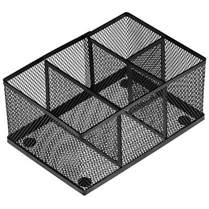 MyGift Black Metal Mesh Desk Organizer Pen Holder Pencil Holder Office Supplies Caddy with 4 Compartments