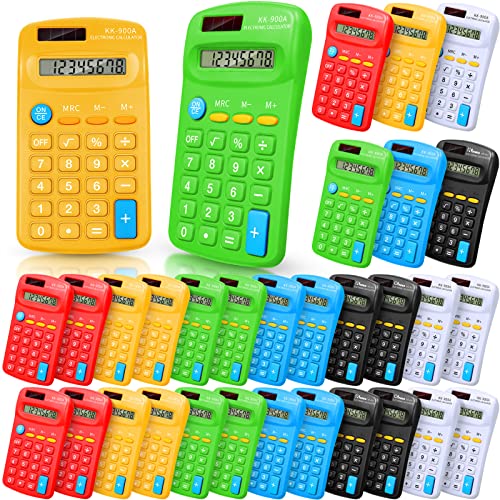 30 Pack Pocket Calculator Small Battery Powered Bulk Mini Size 4 Function Hand Held Basic Calculator for Students Kids School Home Office(Green, White, Red, Yellow, Blue, Black) - color: Green, White, Red, Yellow, Blue, Black