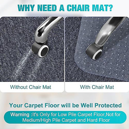 Office Chair Mat for Carpeted Floors, 46'' x 72'' Large Desk Chair Mat for Low Carpets, Premium Quality Hard Carpet Protector for Work, Home, Gaming, Easy Glide and Flat Without Curling - size: 46" X 72" Rectangle