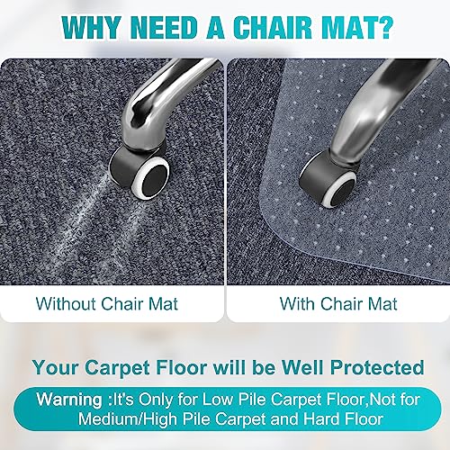 BesWin Office Chair Mat for Carpeted Floors, 46'' x 72'' Large Desk Chair Mat for Low Carpets, Premium Quality Hard Carpet Protector for Work, Home, Gaming, Easy Glide and Flat Without Curling - size: 46" X 72" Rectangle